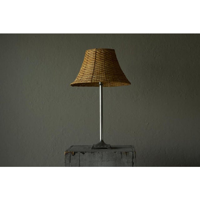 Silver Swedish Grace Table Lamp in Pewter with Rattan Shade, 1930s For Sale - Image 8 of 10