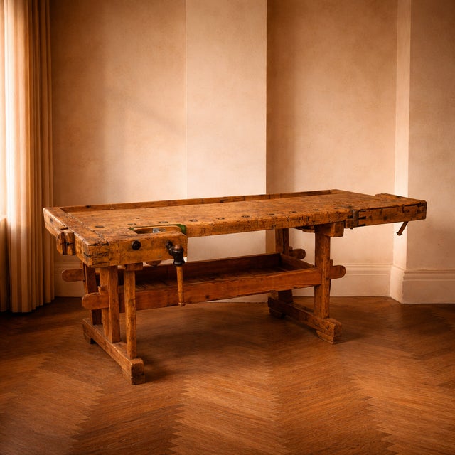 Vintage Industrial Wooden Workbench For Sale - Image 9 of 9