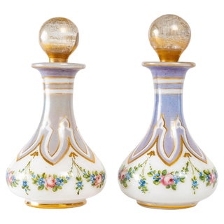 Napoleon III Bottles in Painted and Gilded Opaline, Set of 2 For Sale