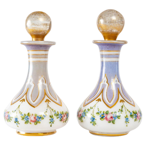 Napoleon III Bottles in Painted and Gilded Opaline, Set of 2