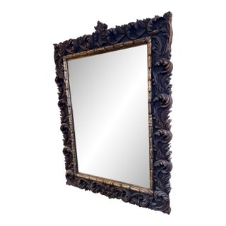 1980s Large Heavily Carved Beveled Glass Wall Mirror For Sale