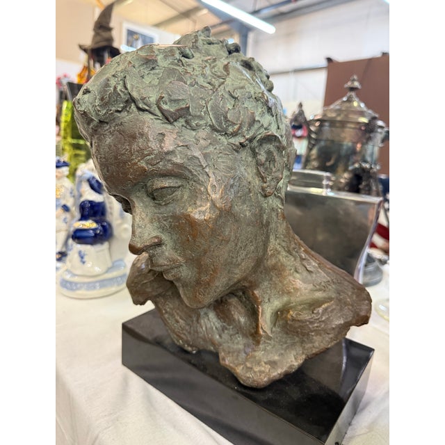 Vintage Art Sculpture Plaster Bust Of Woman Textured On Base Signed This piece is signed. I can’t make up the signature....