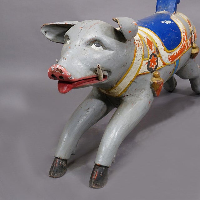 Early 20th Century Rare Antique Children Carousel Pig, Germany Ca. 1920s For Sale - Image 5 of 11