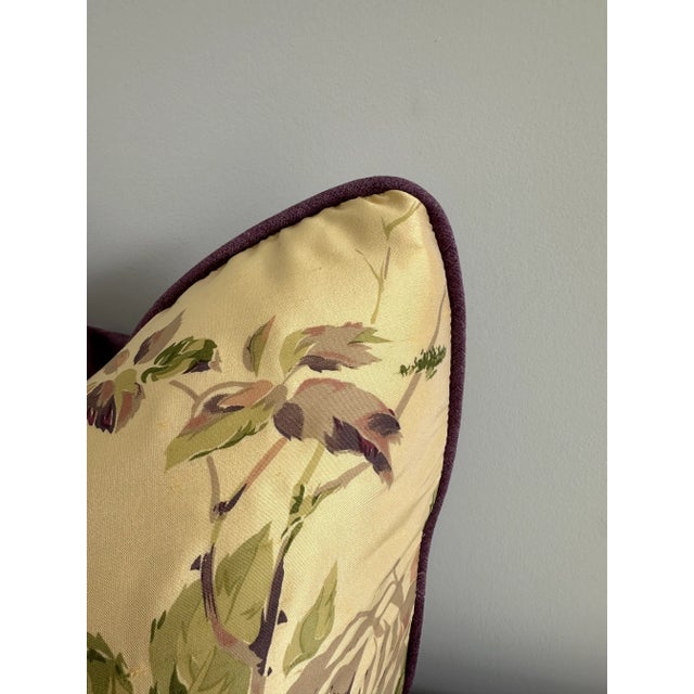 A beautiful 20” silk floral pillow in Bernard Thorp fabric. This pillow is trimmed and backed in a corresponding velvet,...
