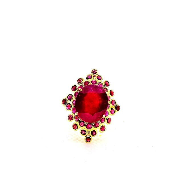 Red Bochic “Orient” Vintage Ruby & Ruby Cluster Cocktail Ring 18K Gold & Silver For Sale - Image 8 of 10