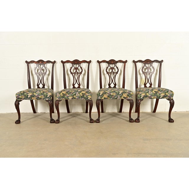 Romweber Antique Chippendale Carved Mahogany Dining Chairs, Set of Four For Sale - Image 13 of 13