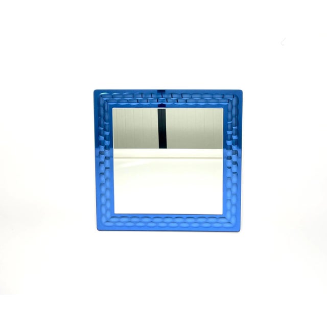 Blue square wall mirror by the Italian designer Antonio Lupi for Crystal Luxor. Made in Italy in the 1960s. This piece is...