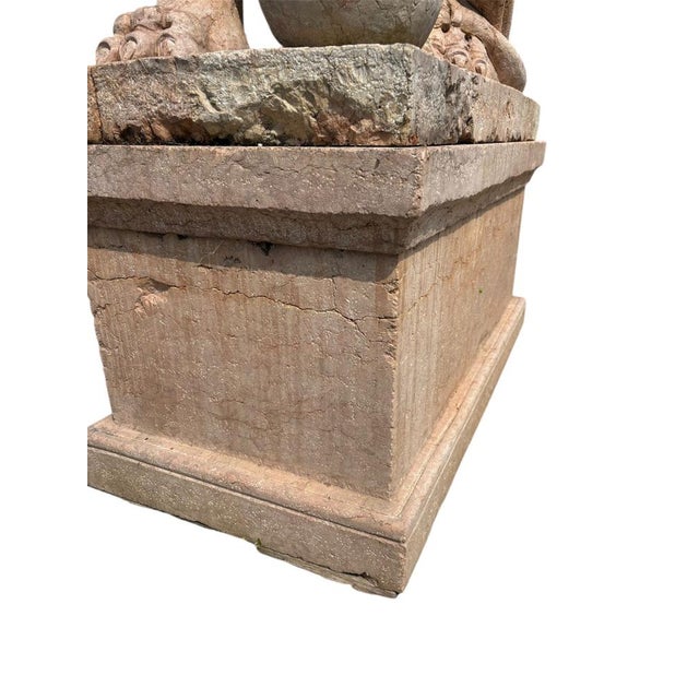 Large Renaissance Style Lions in Red Verona Marble on Bases, Late 20th Century, Set of 2 For Sale - Image 6 of 10