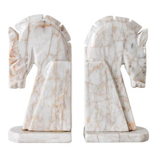Mid-Century Stone Horse Head Bookends - a Pair For Sale