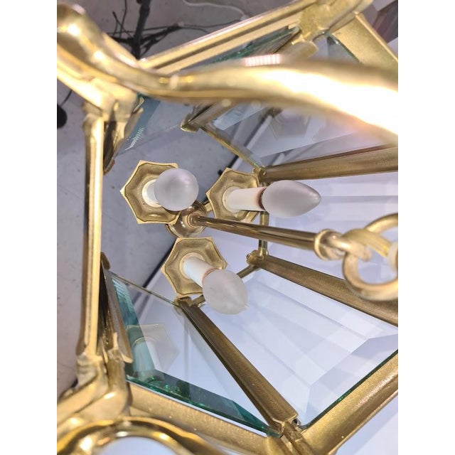 Antique Brass Hexagon Beveled Glass Hall Lantern, Late 1800 - Early 1900 For Sale - Image 10 of 13