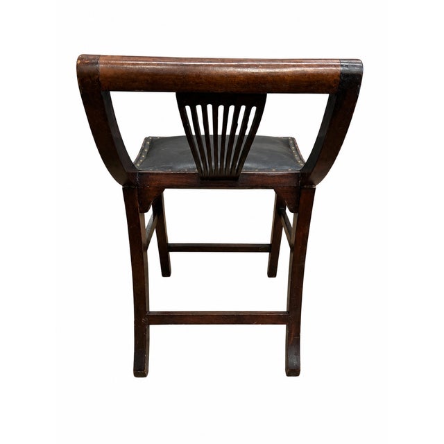 Campaign Vintage Campaign Style Saddle Bench Stool With Black Leather Seat & Nailhead Trim For Sale - Image 3 of 7