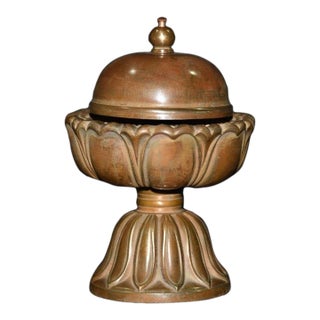 Vintage Copper Tiered Lotus Base Bell With Domed Cover For Sale