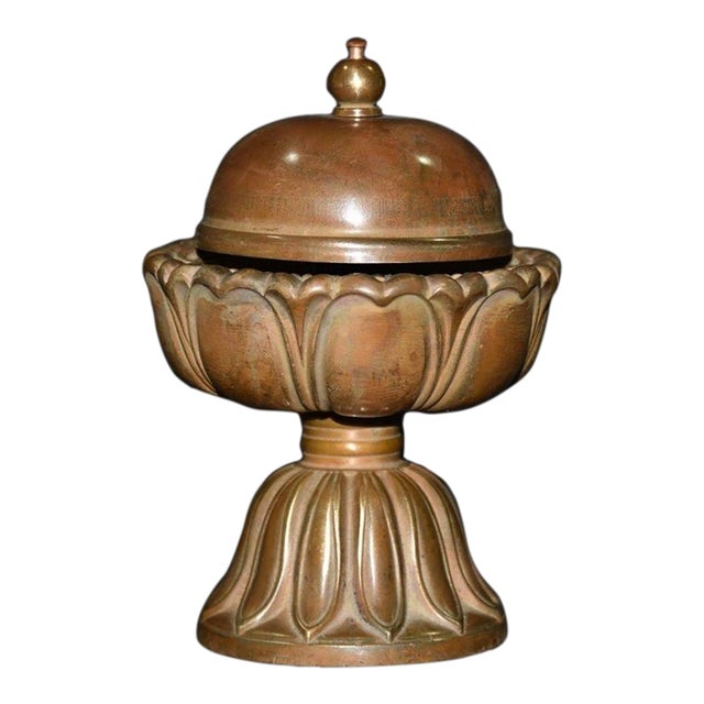 Vintage Copper Tiered Lotus Base Bell With Domed Cover For Sale