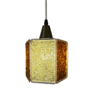 Hexagon Pendant Lamp in Brown and White Acrylic Glass with Granite Look by Roland Konst For Sale
