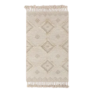 2020s Ivory Grey Hand Woven Moroccan Inspired Bohemian Wool Rug, White Cream 3x5 Ft.