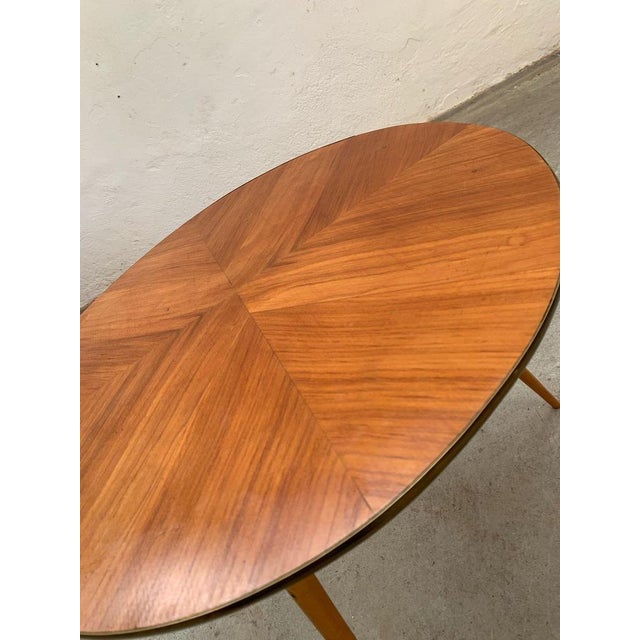 Round Wooden Table with Brass Top Edge and Three Legs, Itlay, 1950s For Sale - Image 6 of 8