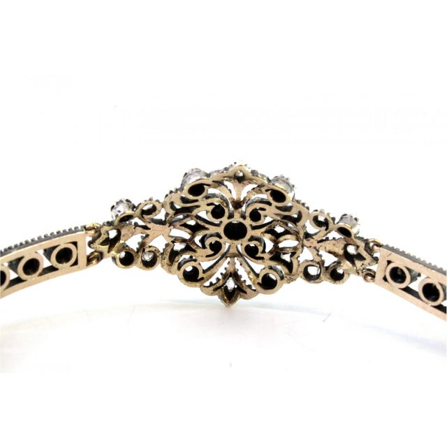 Art Deco Gold and Silver Bracelet with Central Brilliant-Cut Diamond and Diamond Chips For Sale - Image 6 of 11