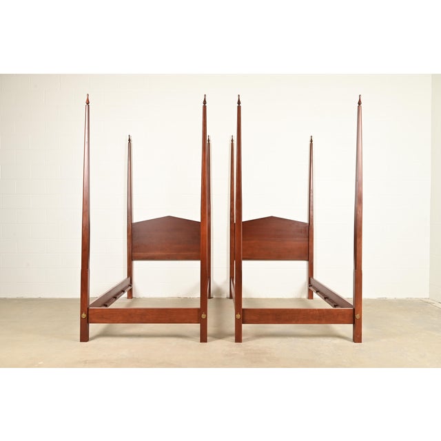 Baker Furniture Style Federal Carved Walnut Twin Size Poster Beds, Pair For Sale - Image 10 of 10