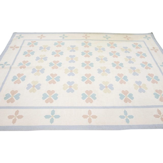 Early 21st Century Vintage Kilim Ivory Handmade Wool Rug With a Floral Pattern For Sale - Image 5 of 8