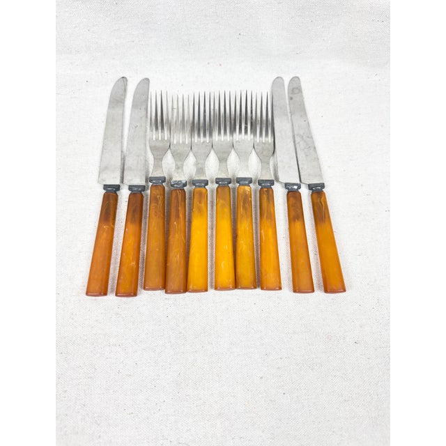 Mid-Century Modern Vintage 1940’s Bakelite Handled Forks and Knives-Set of 10 For Sale - Image 3 of 3