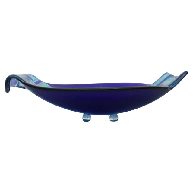 Blue Vintage Postmodern Blue Fused Art Glass Sculptural Bowl, circa 1980 For Sale - Image 8 of 17