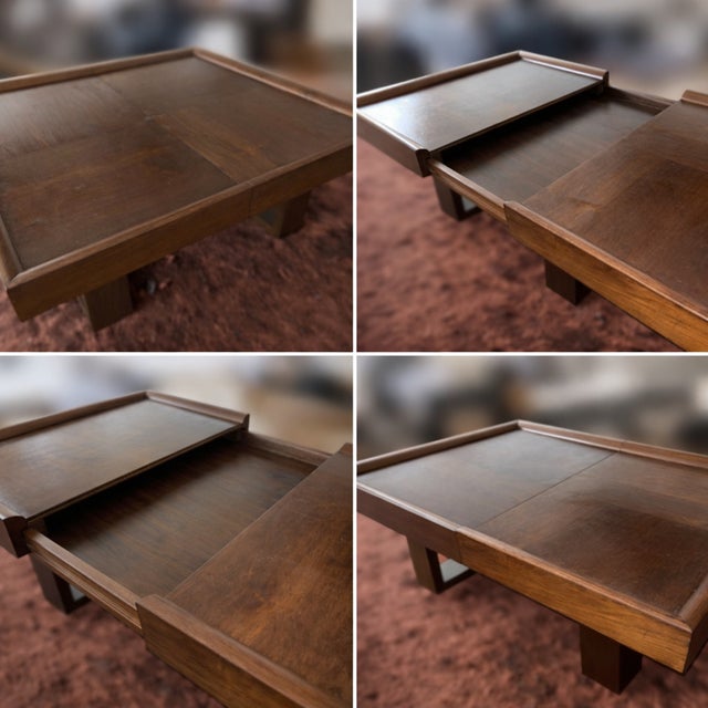 2000 - 2009 Custom Walnut Solid Wood Coffee Table With Sliding Top & Hidden Storage For Sale - Image 5 of 5
