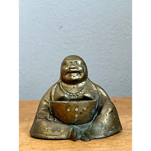 Mid-Century Modern Vintage Brass Buddha Figurine For Sale - Image 3 of 12