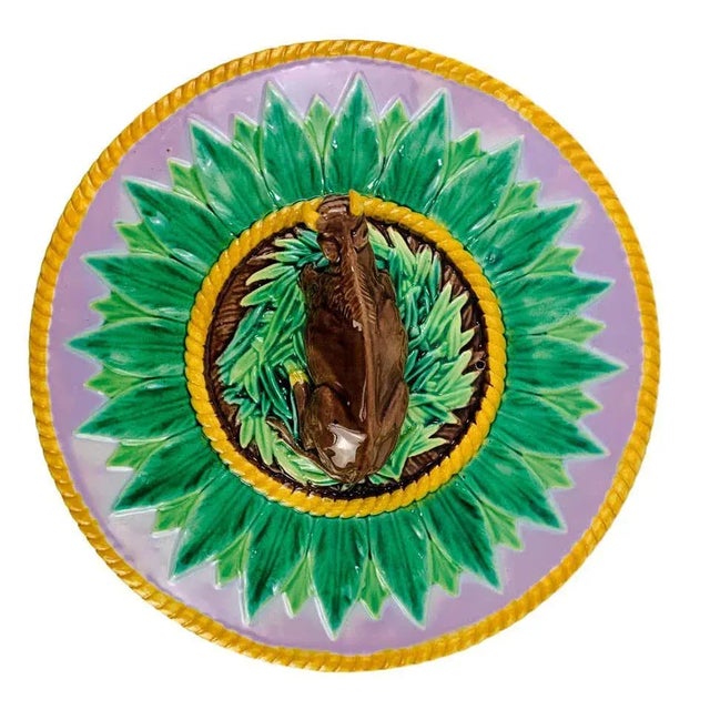 Victorian George Jones Majolica Cow Cheese Dome and Stand, Pink Ground, English 1873 For Sale - Image 3 of 13