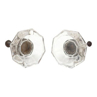 Pair of Vintage 1.75 In. Octagon Clear Glass Cabinet Knobs For Sale