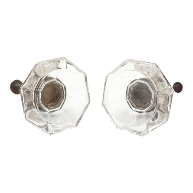 Pair of Vintage 1.75 In. Octagon Clear Glass Cabinet Knobs For Sale