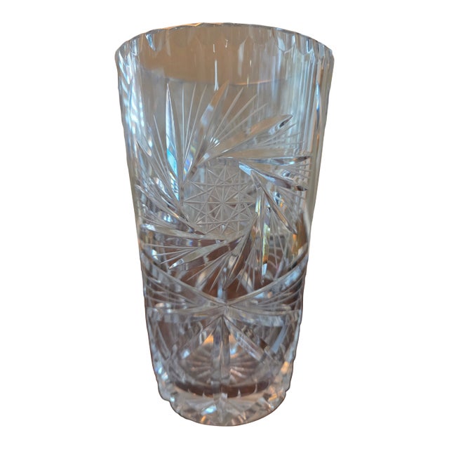 Vintage Hand Cut Crystal Vase - American Brilliant Cut For Sale