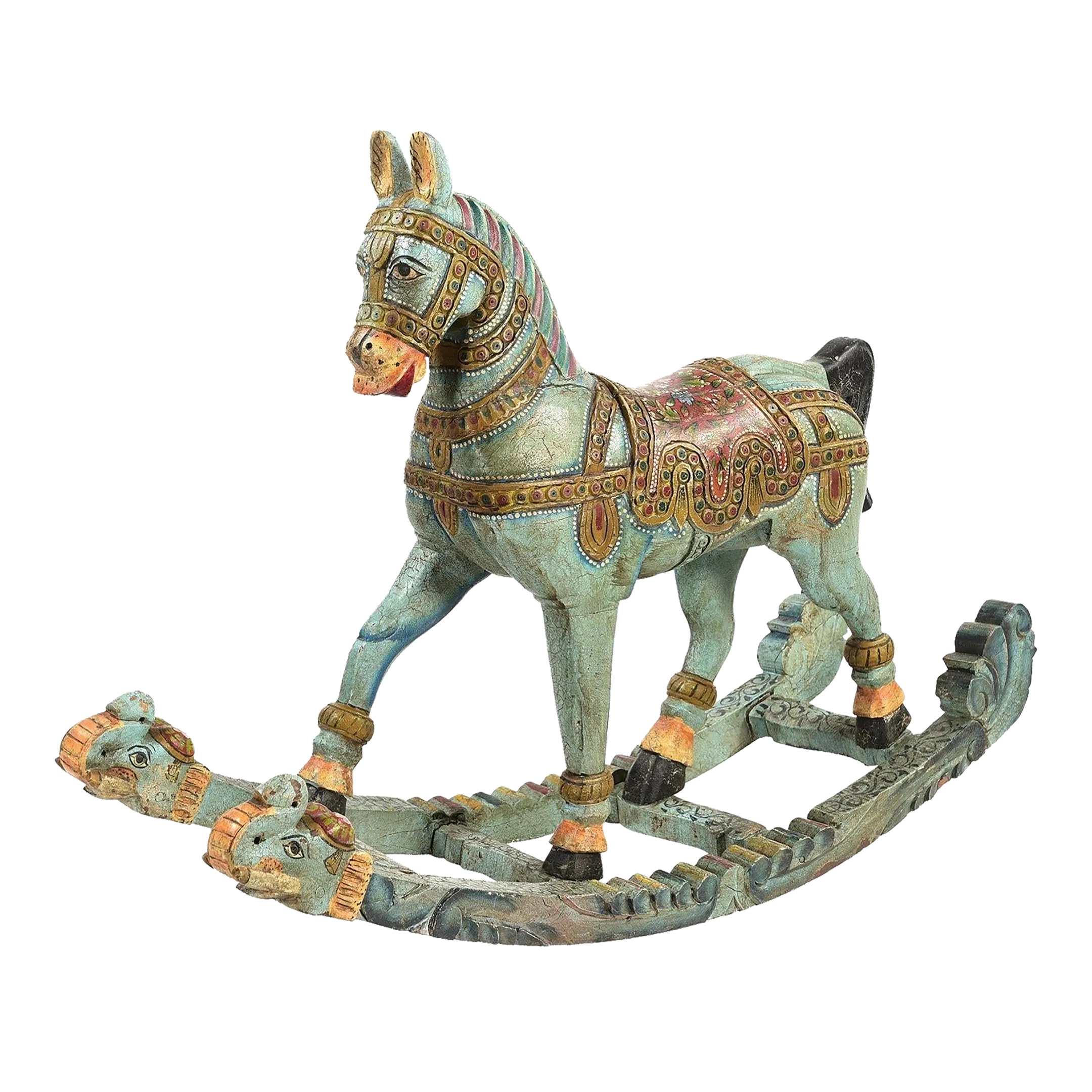 Vintage Hand Carved Wooden Artistically Painted Royal Rocking