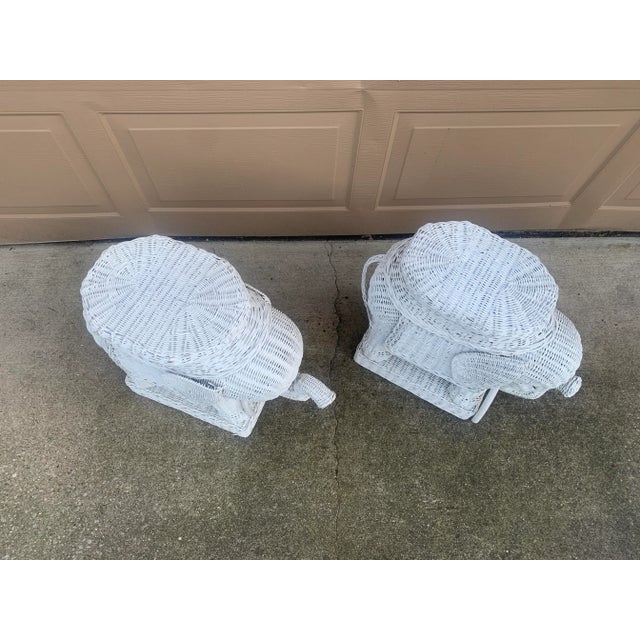 A Palm Beach Icon | 1970s White Wicker Elephant Drinks Tables, Pair For Sale - Image 4 of 10