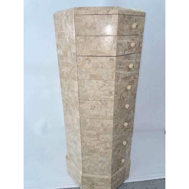 1980s Maitland-Smith Tessellated Fossil Stone Tall Jewelry Chest With Matching Box For Sale - Image 11 of 18