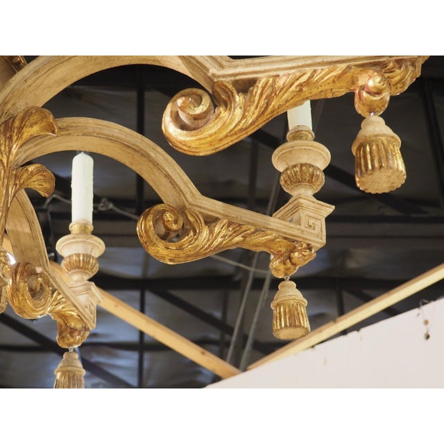 Large Early 1900s Painted and Gilded Wooden Chandelier From Italy, 72.5 X 49 In For Sale - Image 11 of 18