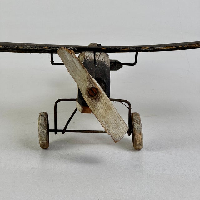 Vintage Primitive Folk Art Handmade Wooden Propeller Airplane, Home Accent Decor For Sale In New York - Image 6 of 13