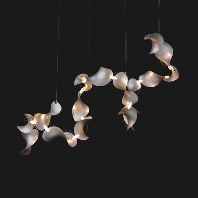 Dune 16 Spiral Chandelier with Silver Anodized Shades by Daniel Becker for Moss Objects For Sale - Image 13 of 15