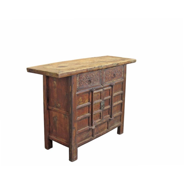 Chinese Double Top Drawer Carved Cabinet or Sideboard For Sale - Image 3 of 12