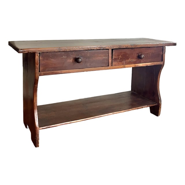Rustic Antique Farmhouse Pine Bench With Drawers For Sale