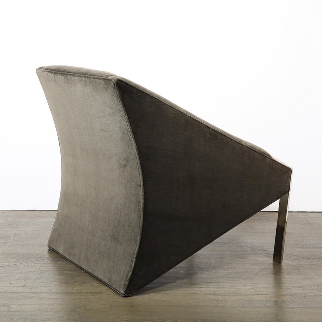 Taupe Mid-Century Angular Club Chairs W/ Polished Nickel Supports For Sale - Image 8 of 10
