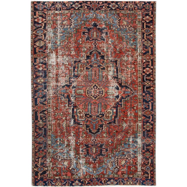 Red Antique Persian Heriz Handmade Wool Rug With Medallion Design For Sale - Image 9 of 9
