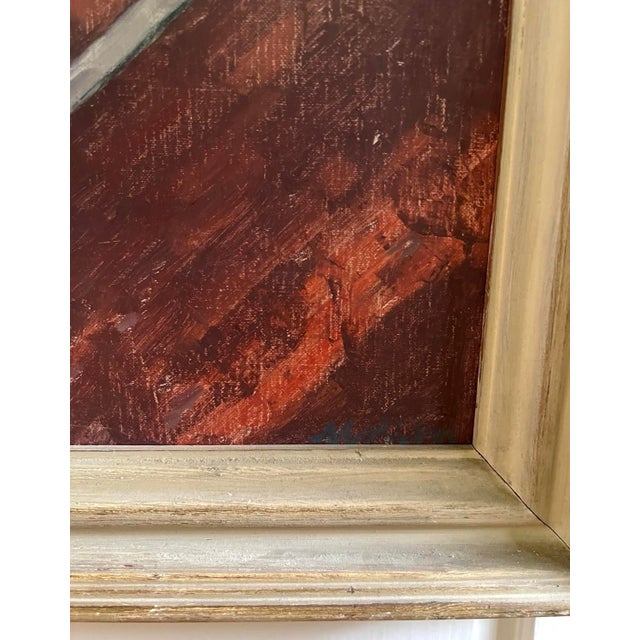 Mid-Century Modern Vintage Swedish Original Oil Painting - Village by the Sea For Sale - Image 3 of 3