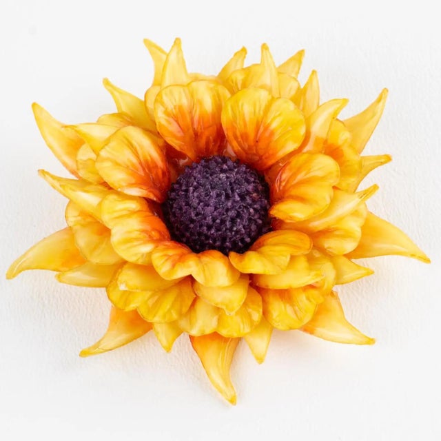 Cilea Paris Yellow and Orange Resin Brooch Giant Sunflower For Sale In Atlanta - Image 6 of 9
