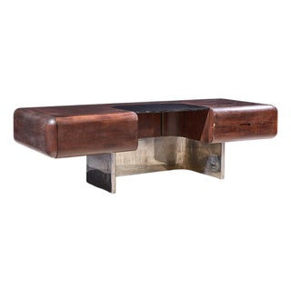 m.f. Harty for Stow & Davis Mid Century Walnut, Chrome and Glass Executive Desk For Sale