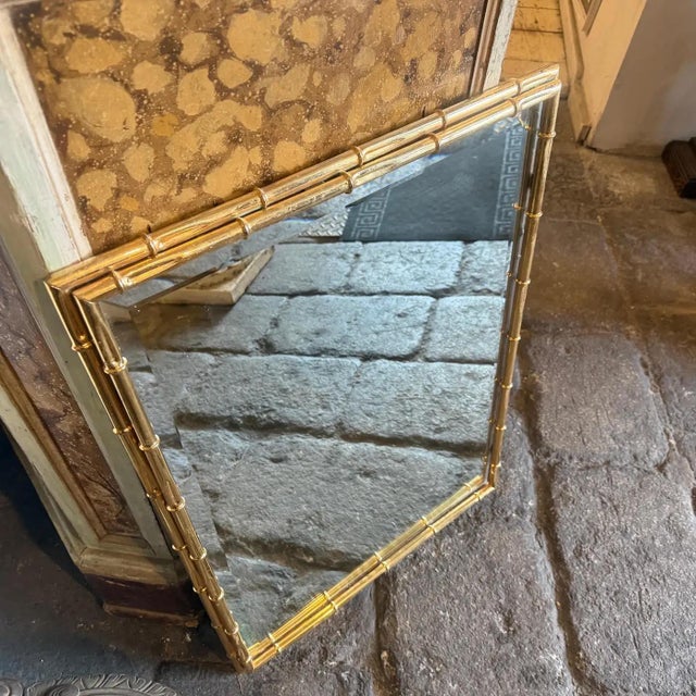 1970s Hollywood Regency Bamboo Shaped Brass Italian Wall MIrror For Sale - Image 14 of 16