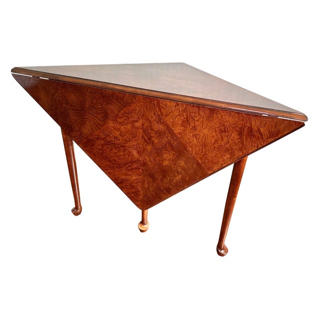Heckman Burlwood Drop-Leaf Handkerchief Corner Table For Sale