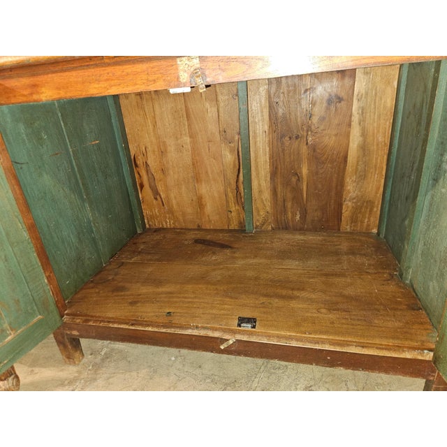 Vintage Large Two-Part Wooden Glass-Front Cabinet With Paneled Base and Carved Detail For Sale - Image 12 of 12