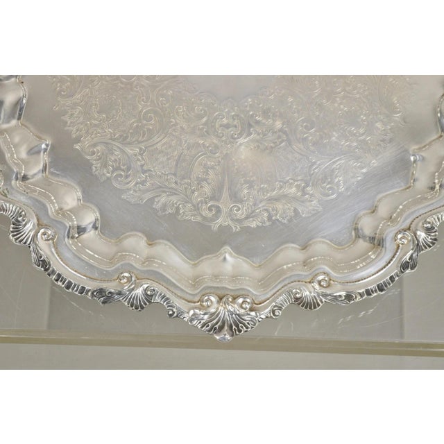 Vintage "Chippendale" by Wallace Round Scalloped Silver Plated Platter Tray For Sale - Image 4 of 12