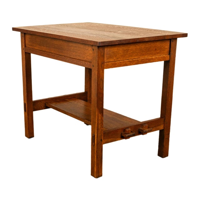 Brown Antique L. & J. G. Stickley Mission Oak Library Writing Table Desk 1902 For Sale - Image 8 of 15