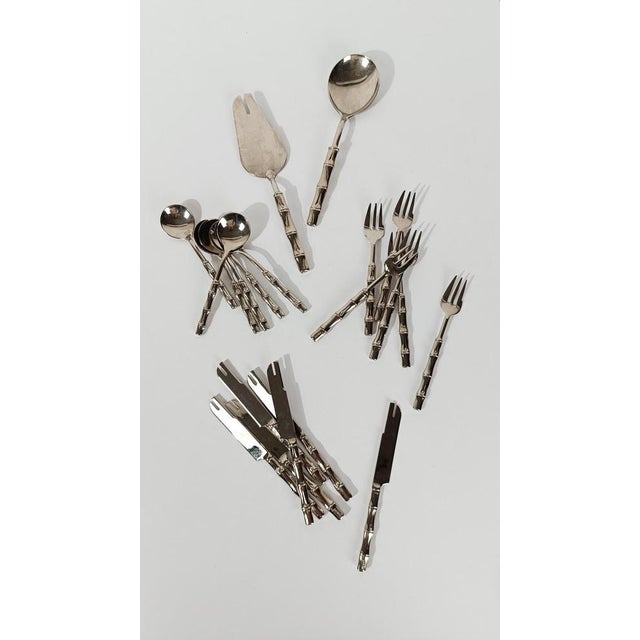 1970s Vintage Flatware Dessert Set in Silver Plate and Faux Bamboo, 1970s, Set of 20 For Sale - Image 5 of 18